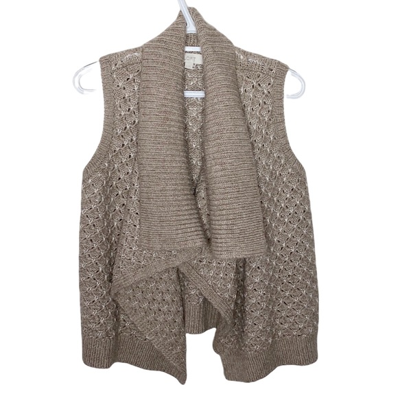 Ann Taylor Loft tan chunky knit shawl vest size S - Picture 1 of 9